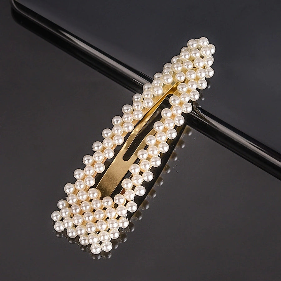 simple style geometric bow knot imitation pearl alloy plastic hair clip 1 piece