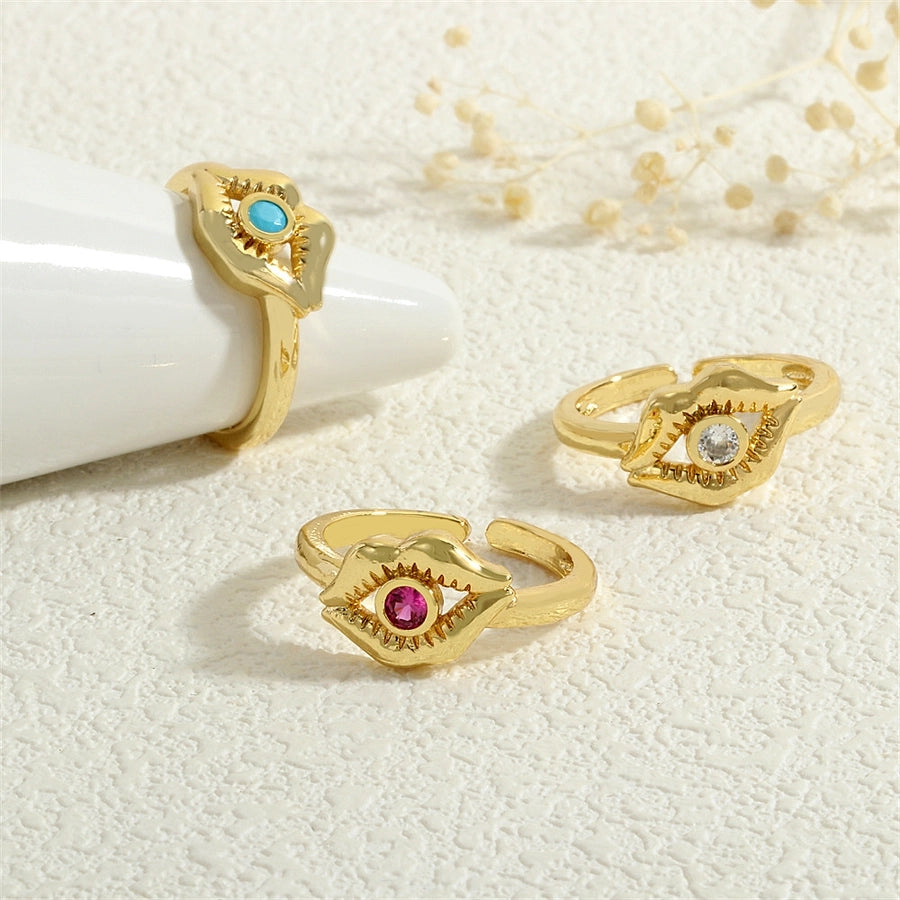 Copper Inlay Lips Devil's Eye Zircon Open Rings