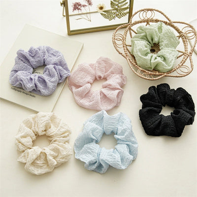 sweet solid color cloth pleated hair tie
