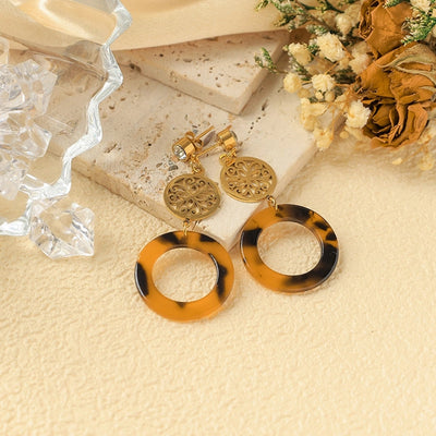 1 Pair Preppy Style Vacation Streetwear Geometric Plating Hollow Out 304 Stainless Steel Arylic 14K Gold Plated Drop Earrings