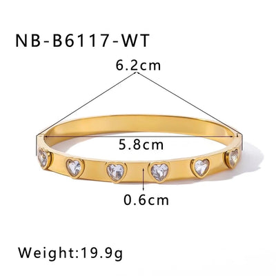 IG Style Shiny Heart Shape 304 Stainless Steel 18K Gold Plated Zircon Bangle In Bulk