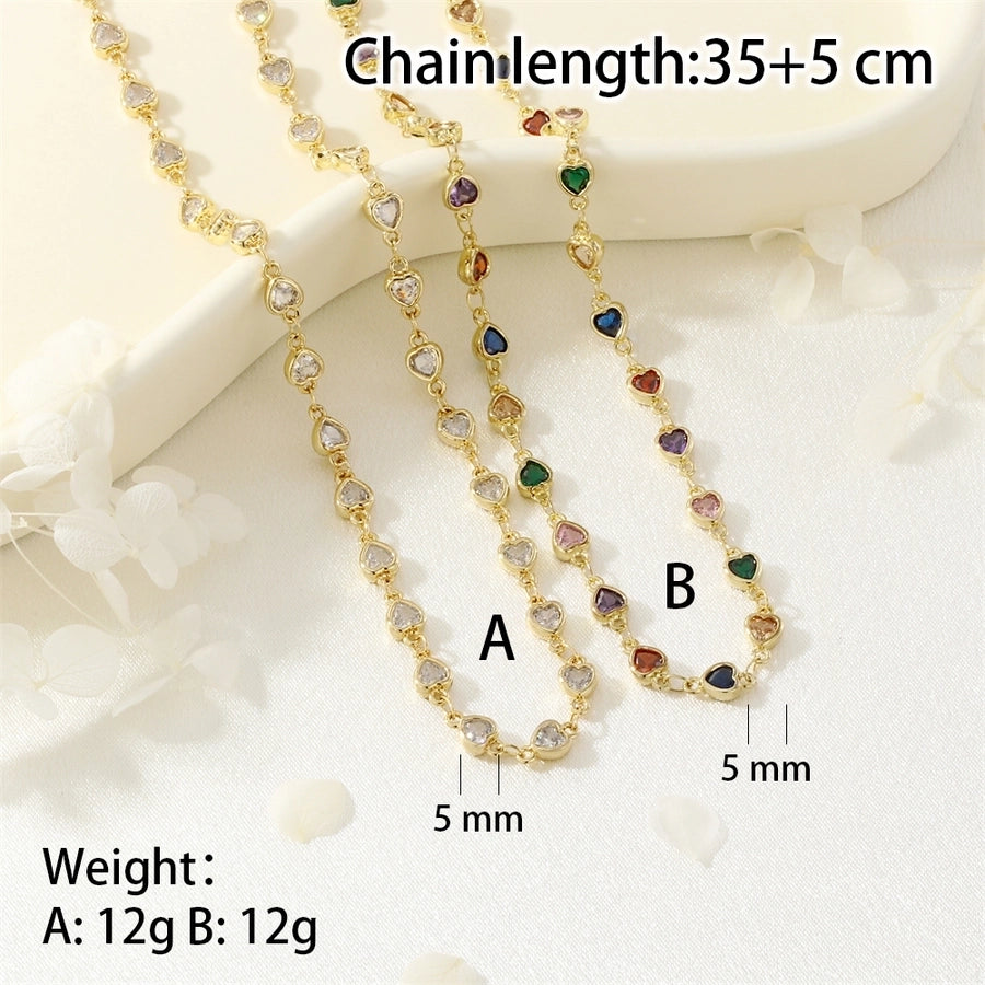 Jewelry IG Style Heart Shape Copper Zircon Inlay Bracelets Necklace