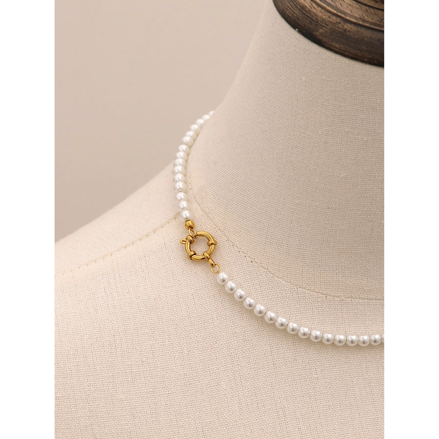 Jewelry Simple Style Classic Style Round 304 Stainless Steel Glass Pearl Beaded Necklace