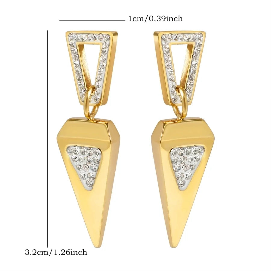 Jewelry Streetwear Triangle 304 Stainless Steel Zircon Plating Earrings Necklace