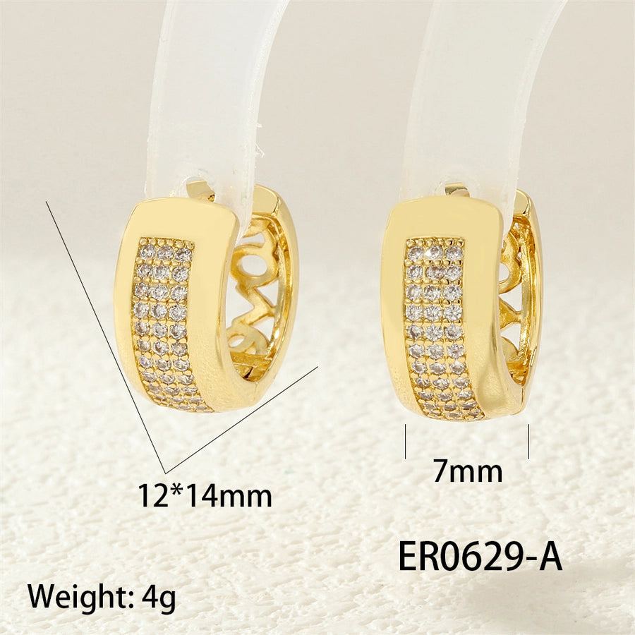 1 Pair IG Style Business Commute Circle Inlay Copper Zircon 18K Gold Plated Earrings