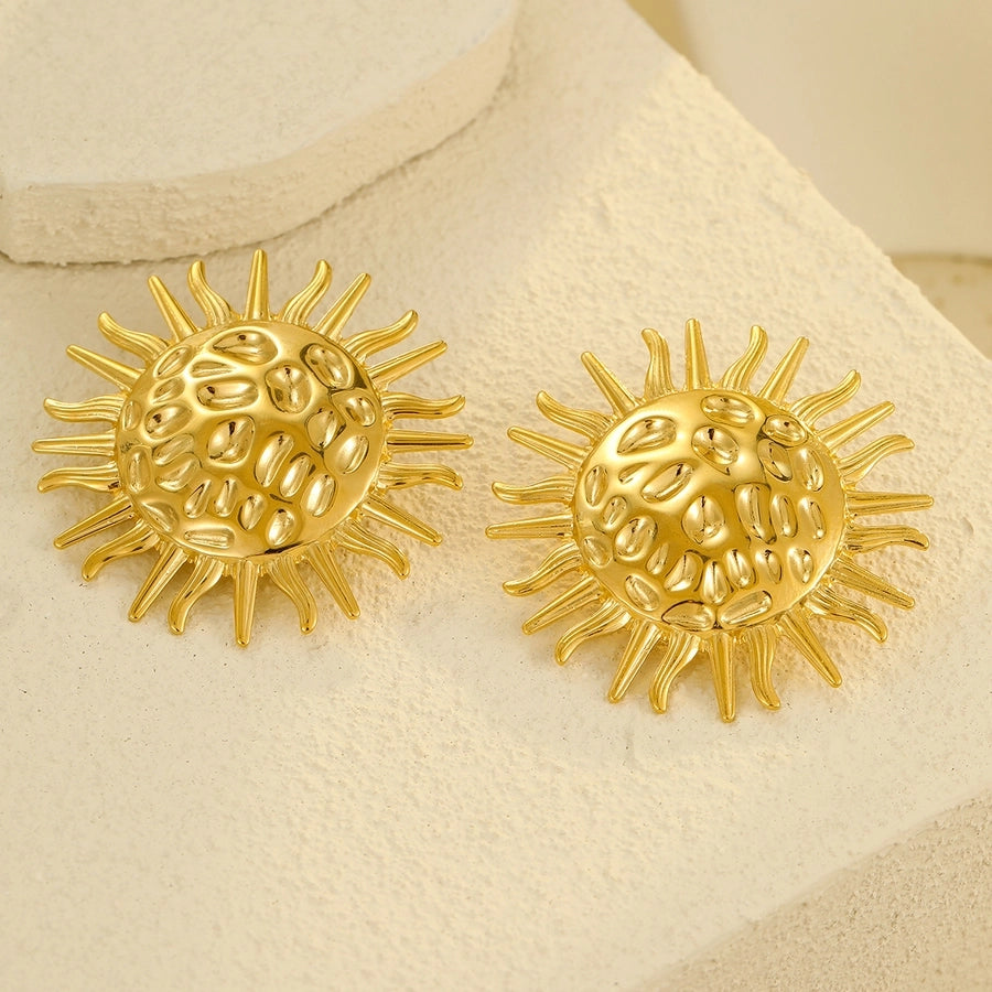 1 Pair Retro Sun 304 Stainless Steel 18K Gold Plated Ear Studs