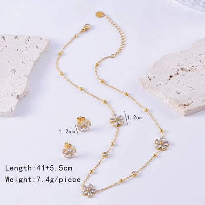 Jewelry Sweet Simple Style Flower Titanium Steel Bracelets Earrings Necklace