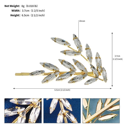 sweet simple style leaf alloy inlay rhinestones hair clip