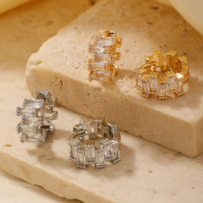 1 Pair Glam Simple Style Shiny Geometric Inlay Copper Zircon K Gold Plated Earrings