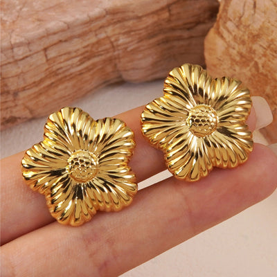 1 Pair Sweet Commute Flower 304 Stainless Steel Imitation Gold  Ear Studs