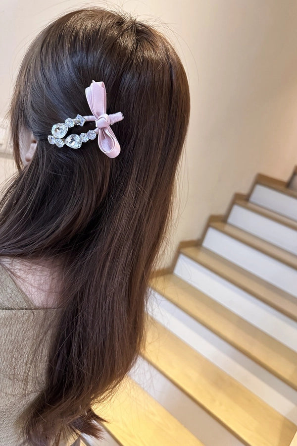 Korean Dongdaemun Hair Accessories Elegant Sweet Bow Rhinestone Hairpin Fashion Bangs Clip Side Clip Women's Side Hairpin