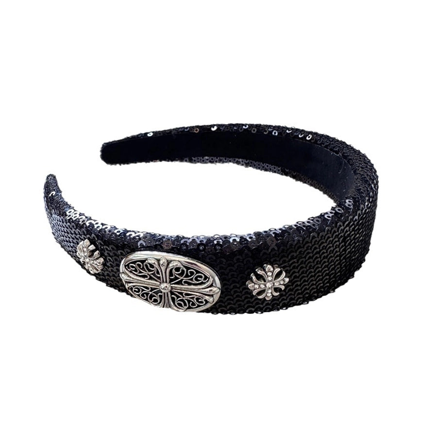 High-Grade French Headband  Internet Celebrity  Fengshui Diamond Letter H Hairpin Special-Interest Design Sequ Headband Hair Accessories