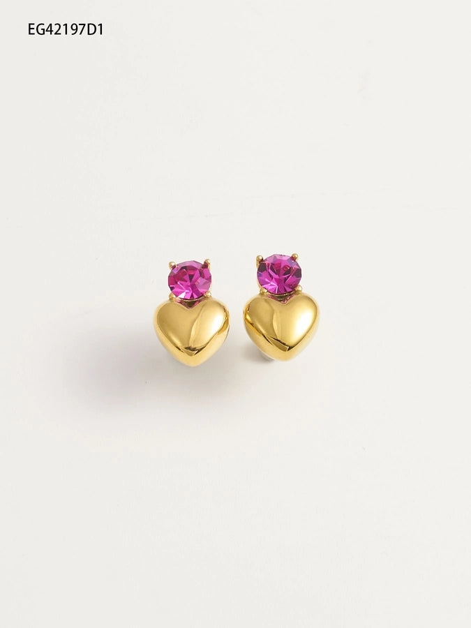 1 Pair IG Style Heart Shape 304 Stainless Steel Rhinestones 18K Gold Plated Earrings