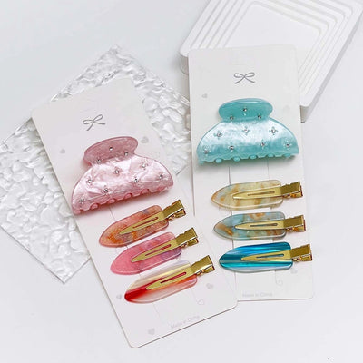 4-Piece Set High Quality Acetate with Diamond Advanced Grip Thin and Glittering Seamless Bang Clip Female Daily