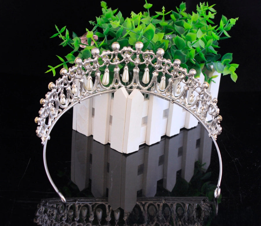 Baroque Queen  Large Crown Pearl Rhinestone Hair Accessories Bride Crown European Style Wedding Princess Crown Headwear
