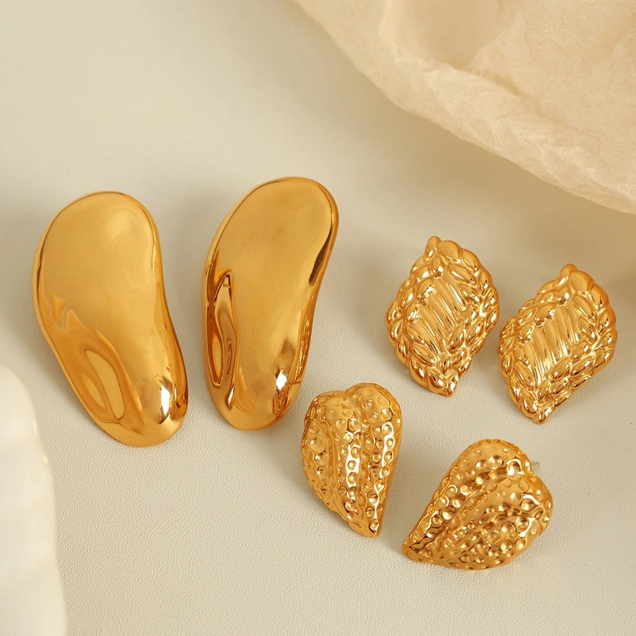 1 Pair IG Style Retro Geometric Polishing Plating 304 Stainless Steel 18K Gold Plated Ear Studs