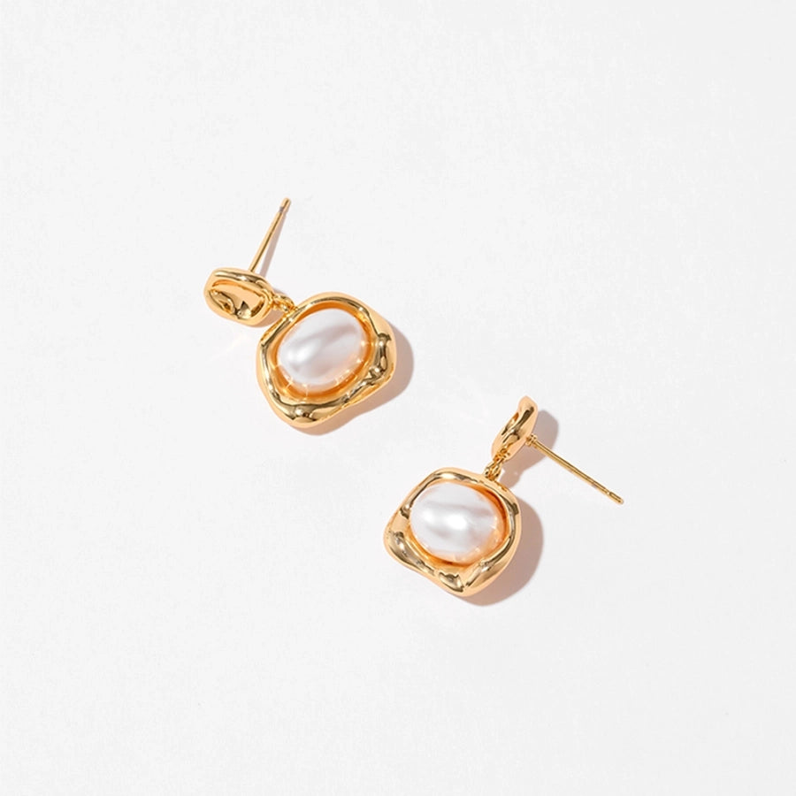 1 Piece Vintage Style Lady Wedding Pearl Inlay Copper Artificial Pearls 18K Gold Plated Drop Earrings