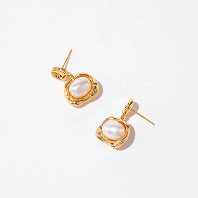 1 Piece Vintage Style Lady Wedding Pearl Inlay Copper Artificial Pearls 18K Gold Plated Drop Earrings