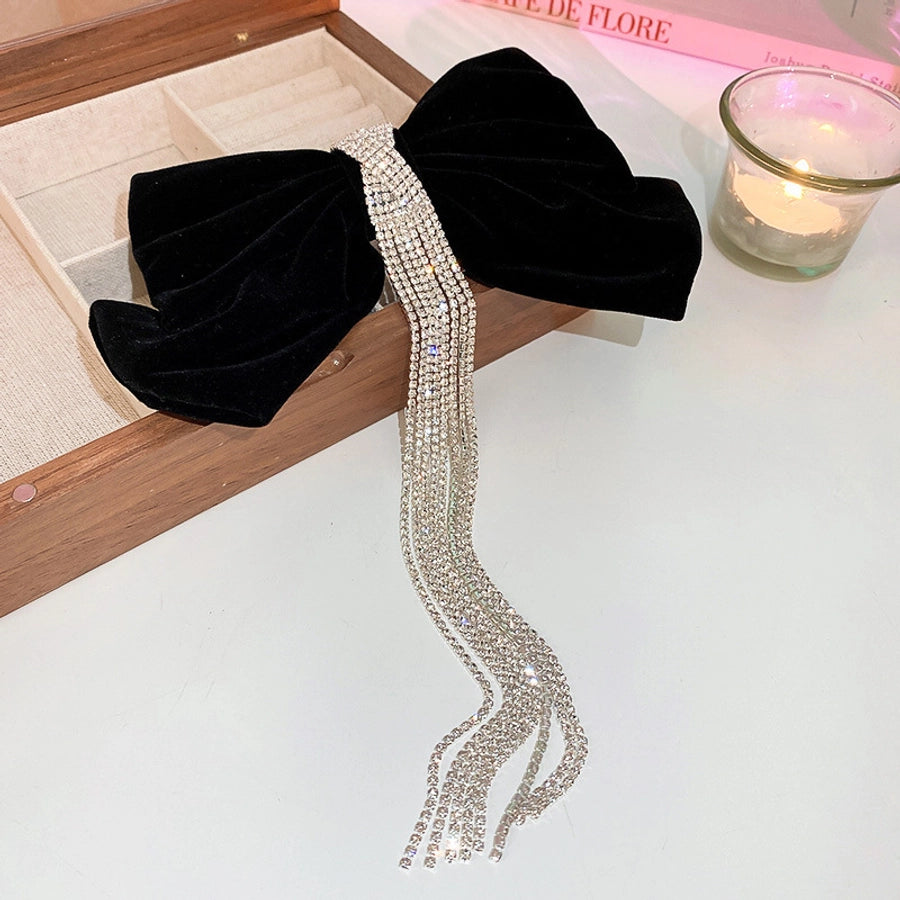 elegant tassel heart shape bow knot flannel inlay artificial pearls rhinestones hair clip 1 piece