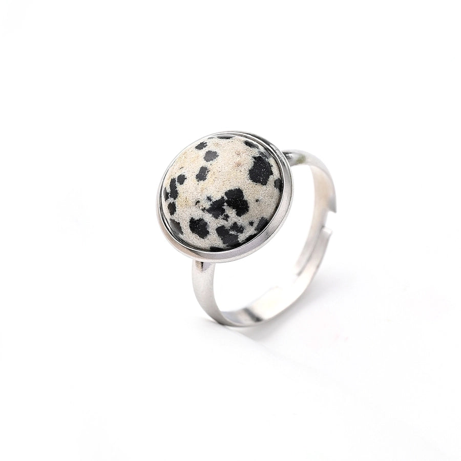 Jewelry Casual Simple Style Round Spot Solid Color 304 Stainless Steel Natural Stone Opal Polishing Inlay Adjustable Ring
