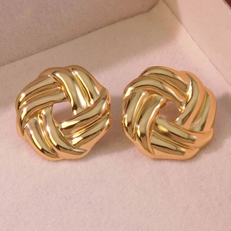 1 Pair French Style Classic Style Geometric Round Hollow Out 304 Stainless Steel Imitation Gold  Ear Studs