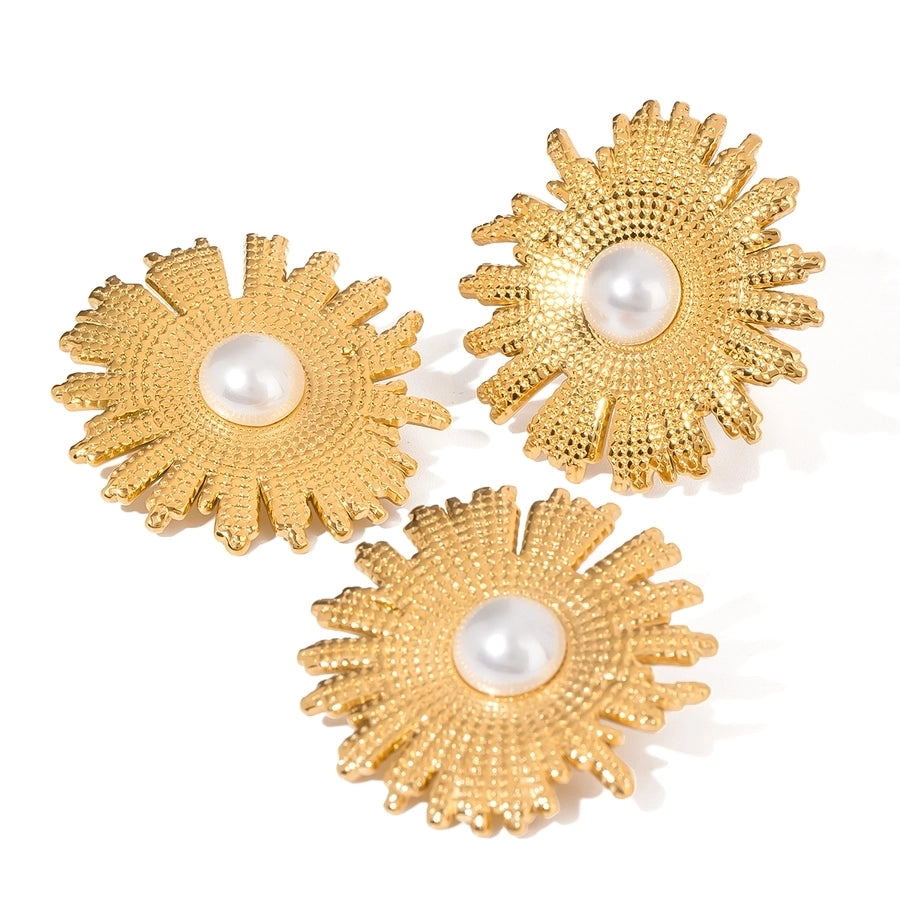 Jewelry Elegant Artistic Flower 304 Stainless Steel Pearl Plating Inlay Rings Earrings