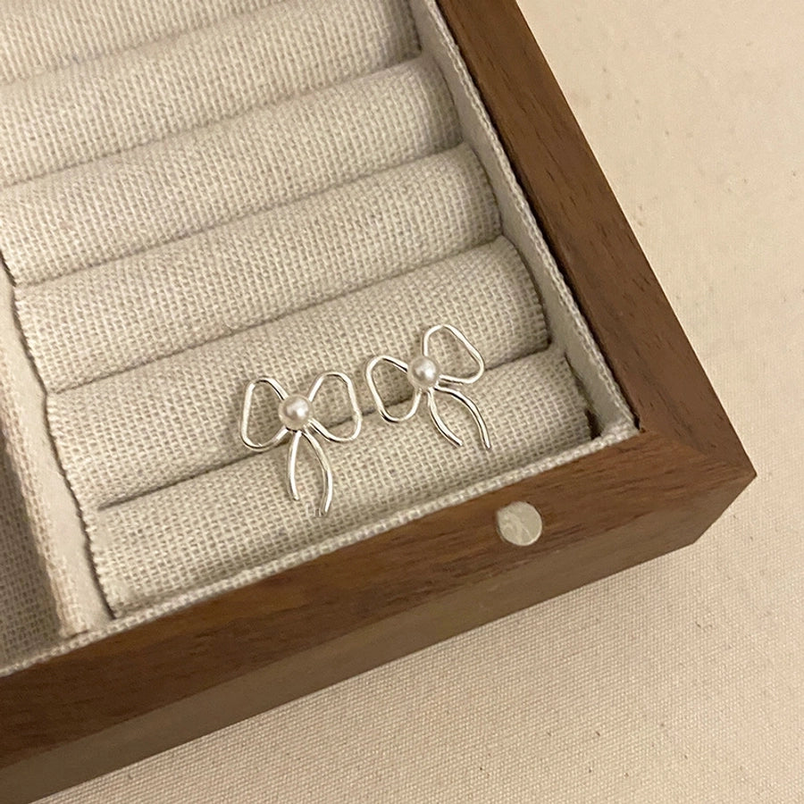 1 Pair Casual Simple Style Streetwear Bow Knot Plating Copper Ear Studs