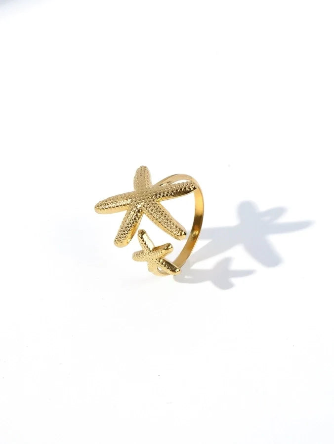 Jewelry Retro Starfish Heart Shape 304 Stainless Steel Plating Open Rings