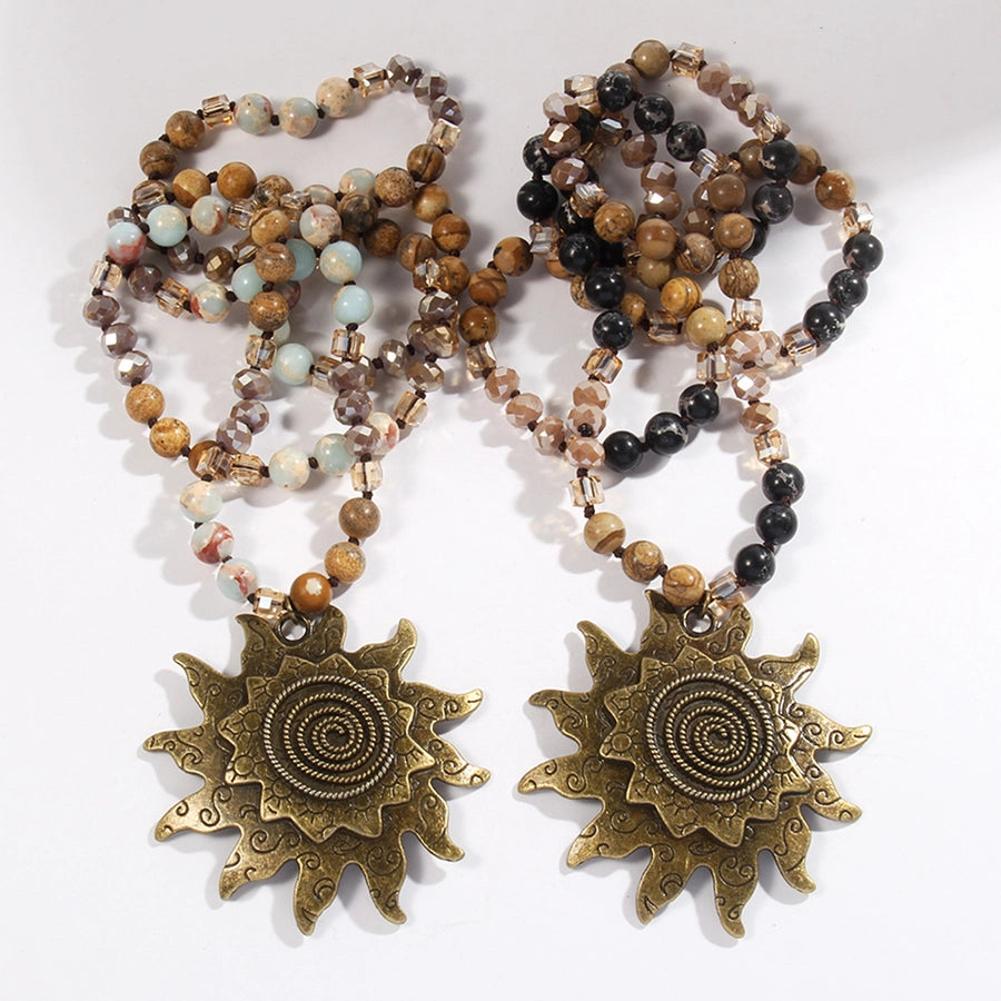 Bohemian Sun natural stone Beaded Chain Pendant Necklace In Bulk