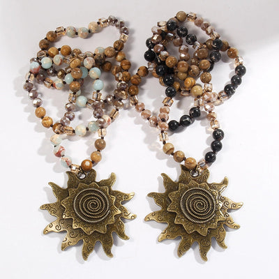Bohemian Sun natural stone Beaded Chain Pendant Necklace In Bulk