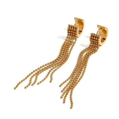 18K Gold Stainless Steel Bead Chain Tassel Earrings Earrings with Left and Right Sides