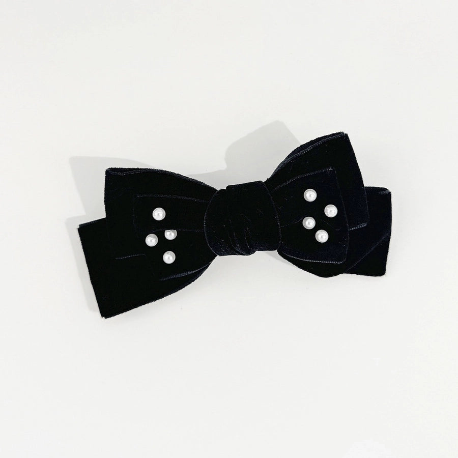 Women's Basic Bow Knot Flocking Inlaid Pearls Hair Clip