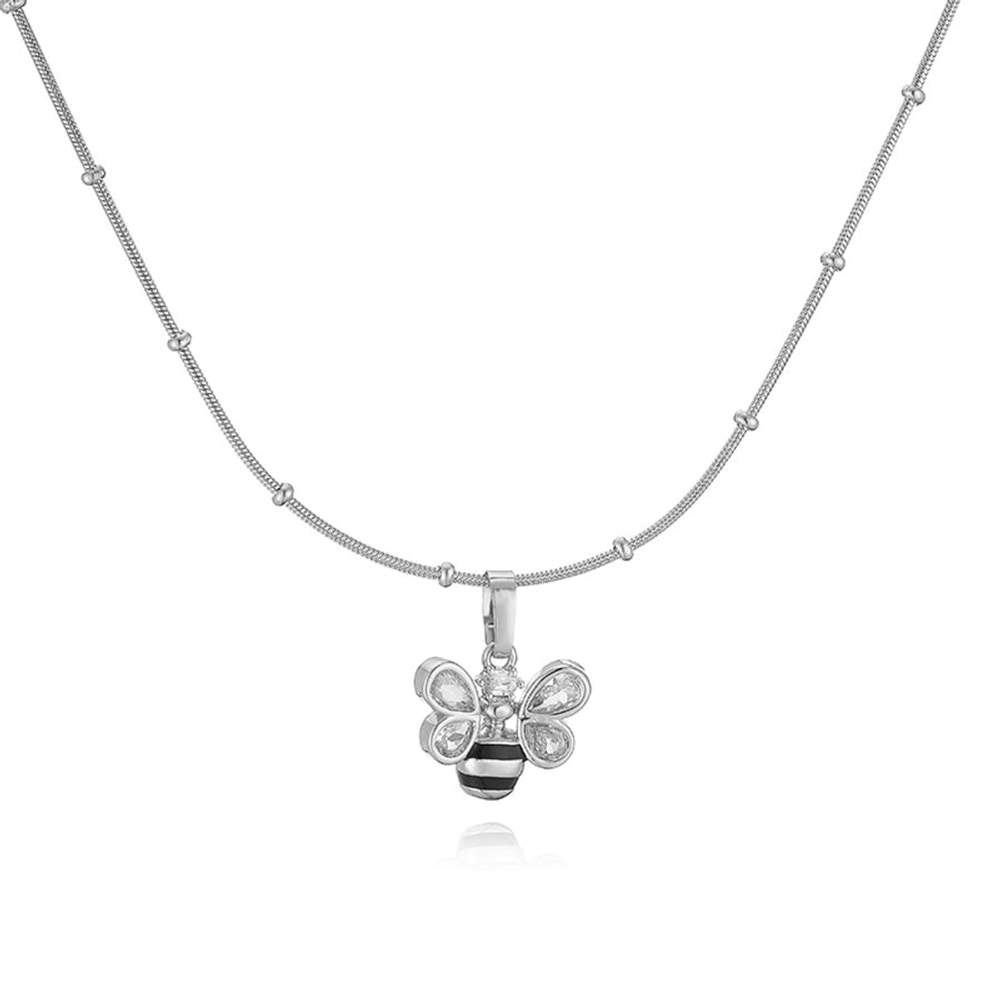 Jewelry Elegant Sweet Simple Style Pentagram Heart Shape Bee Copper Zircon 18K Gold Plated Enamel Inlay Pendant Necklace