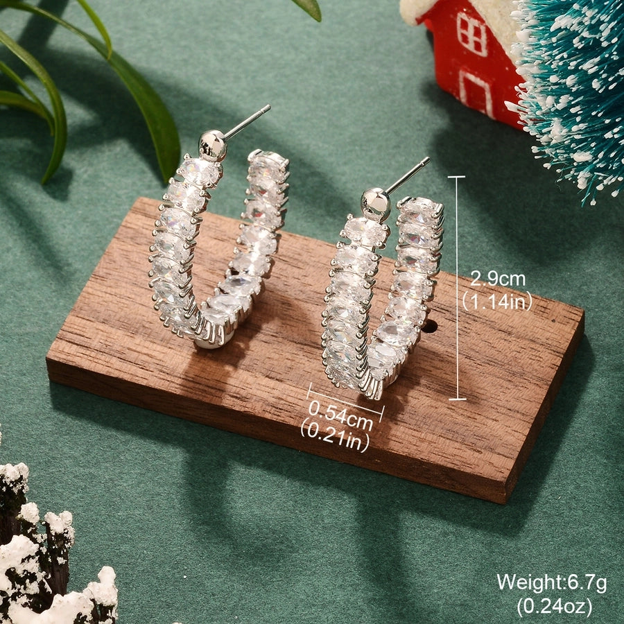 1 Pair Elegant Luxurious Simple Style Geometric Inlay Copper Zircon White K Ear Studs