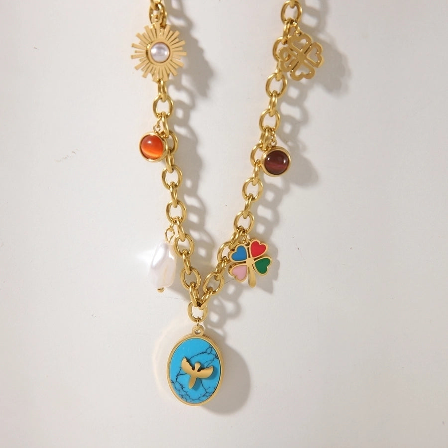 Jewelry Simple Style Classic Style Commute Rainbow Star Heart Shape 304 Stainless Steel Acrylic 18K Gold Plated Enamel Inlay Double Layer Necklaces