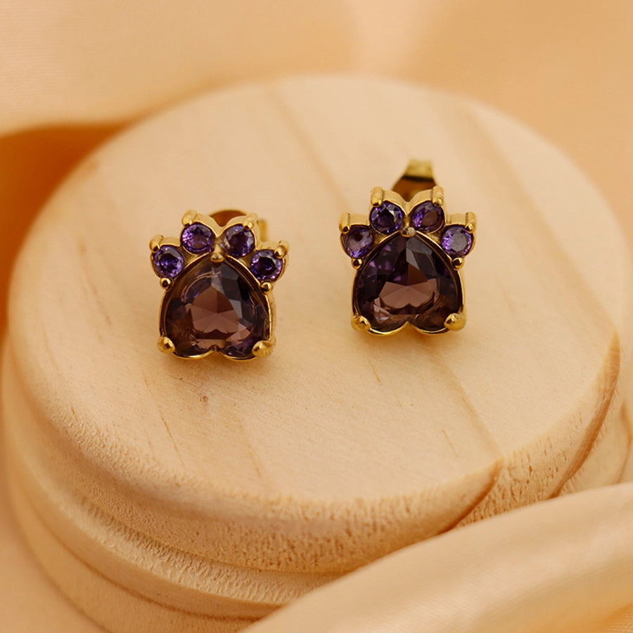 1 Pair Vintage Style Classic Style Paw Print Heart Shape Plating Titanium Steel Zircon 18K Gold Plated Ear Studs