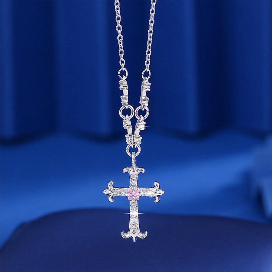 Jewelry Hip-Hop Vintage Style Rock Cross Copper Zircon Imitation Gold  Pendant Necklace