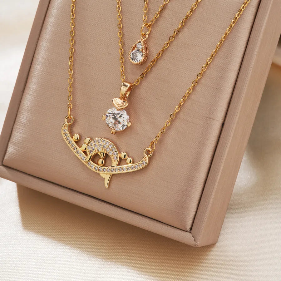 Wholesale Jewelry Simple Style Classic Style Animal Water Droplets 304 Stainless Steel Copper Zircon K Gold Plated Inlay Pendant Necklace cable chain