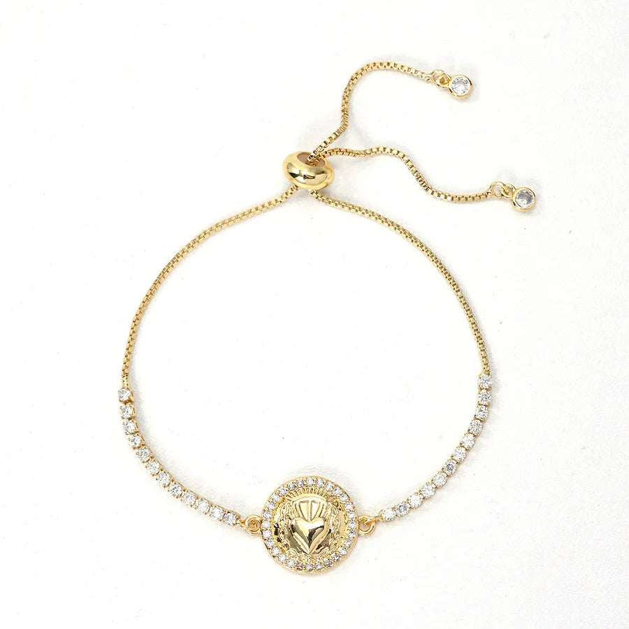 Wholesale Jewelry Classic Style Shiny Letter Heart Shape Copper Zircon Plating Bracelets box chain Tennis Chain