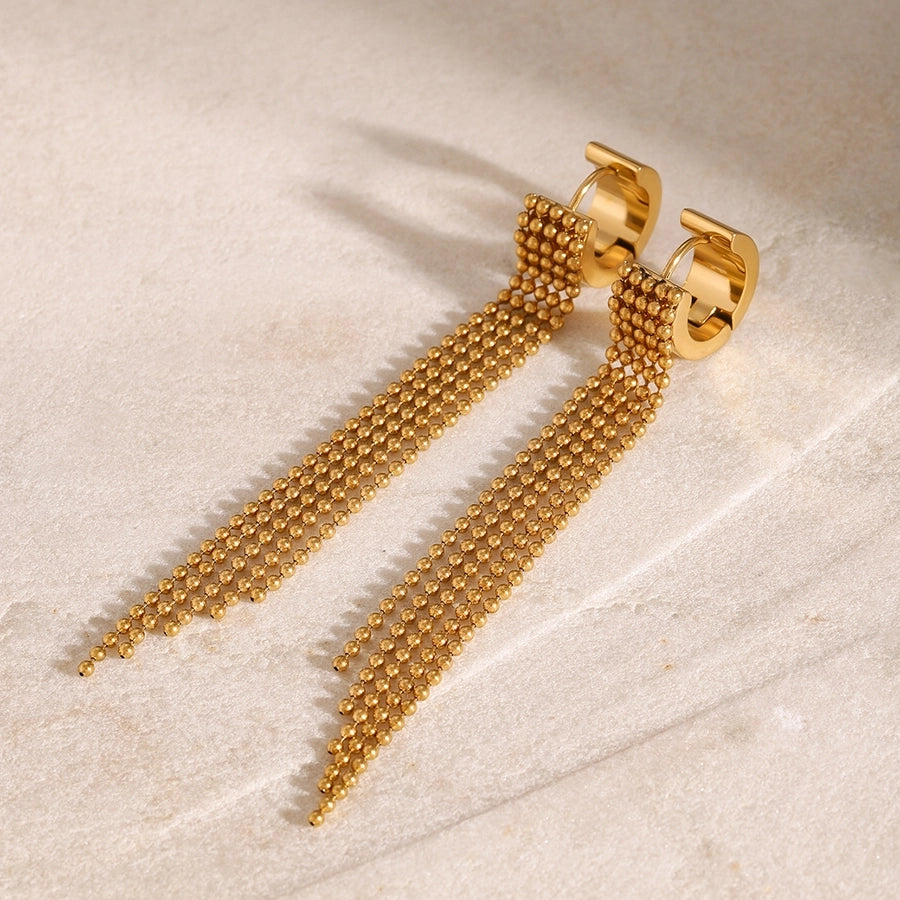 18K Gold Stainless Steel Bead Chain Tassel Earrings Earrings with Left and Right Sides