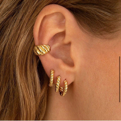 1 Pair Classic Style Round Twist Brass 24K Gold Plated Earrings