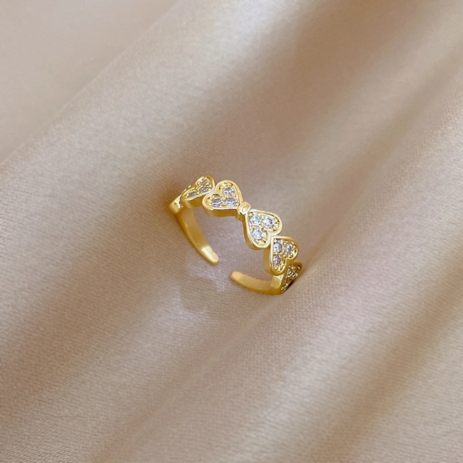Titanium Steel Brass Gold Plated Inlay Heart Shape Zircon Brass Rings