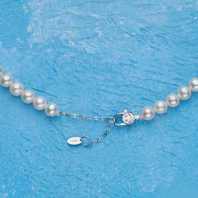 925 Sterling Silver Beaded Chain Beaded Metal Button Round Freshwater Pearl Necklace