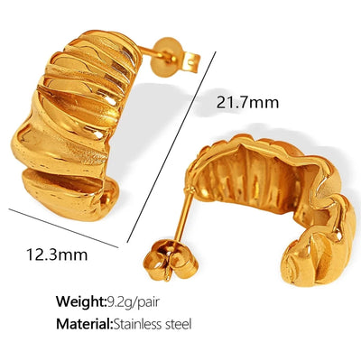 1 Pair IG Style Basic Classic Style Croissant Polishing Plating Pleated 304 Stainless Steel 18K Gold Plated Ear Studs