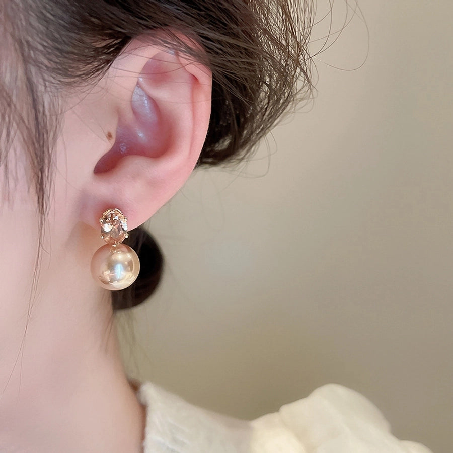 1 Pair Casual Simple Style Streetwear Geometric Inlay Copper Imitation Pearl Zircon Drop Earrings