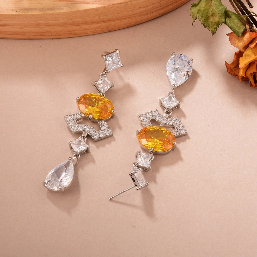 1 Pair Elegant Classic Style Streetwear Water Droplets Copper Zircon Palladium White K Drop Earrings