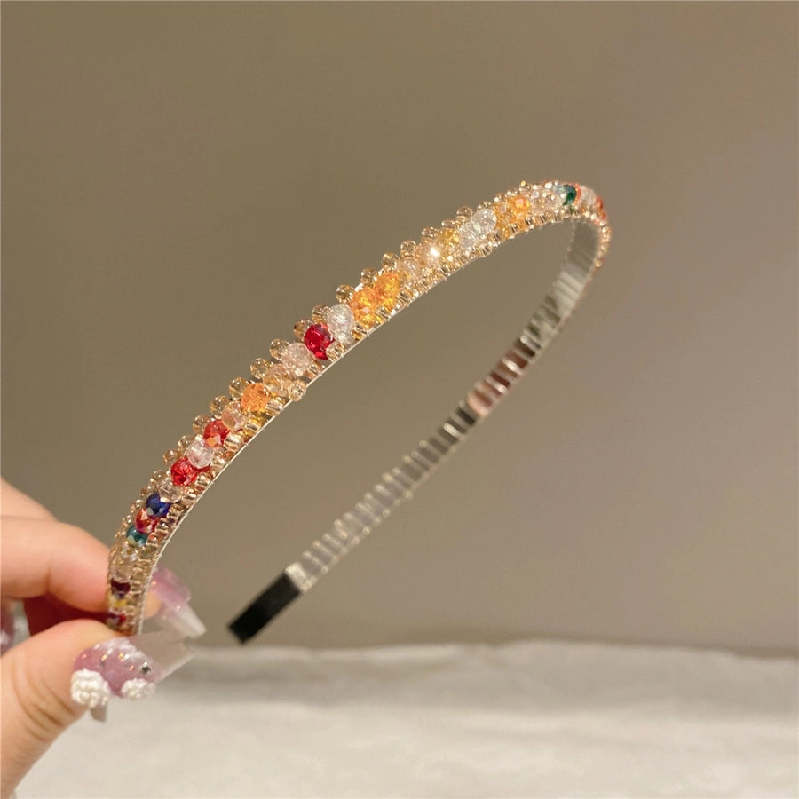 Women's Simple Style Shiny Solid Color Artificial Crystal Diamond Hair Band