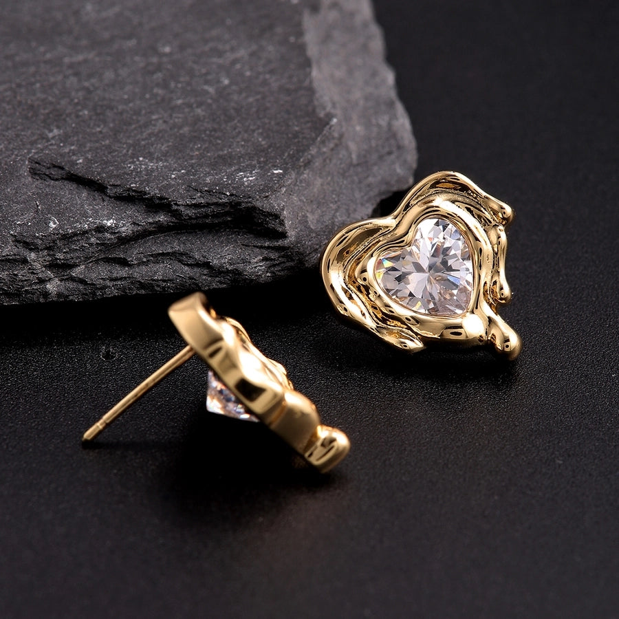 1 Pair Elegant Vintage Style Wedding Heart Shape Inlay Copper Zircon 18K Gold Plated Ear Studs
