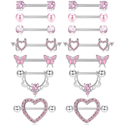 1 Pair Nipple Rings & Studs Hip-Hop Shiny Heart Shape Flower Butterfly 316L Stainless Steel  Copper Inlay Zircon Nipple Rings & Studs