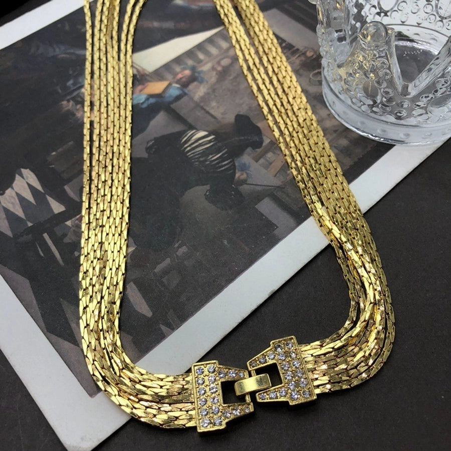 Hot Selling Product Retro Multi-Layer Copper Chain Diamond-Embedded Plain Gold Bracelet Elegant Graceful Personality  Women Trendy